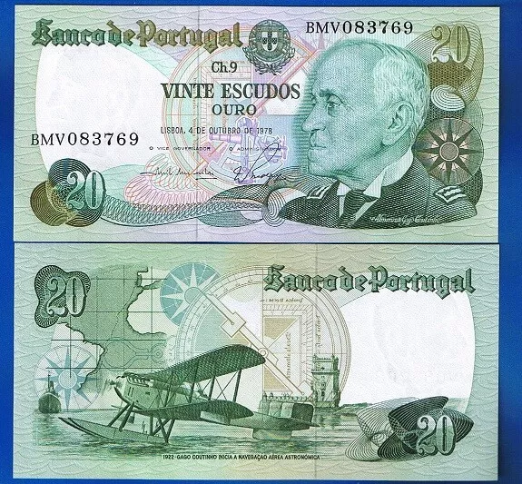 PORTUGAL - BANKNOTEN  20 Escudos 04-10-1978 Gago Coutinho KM# 176   UNC