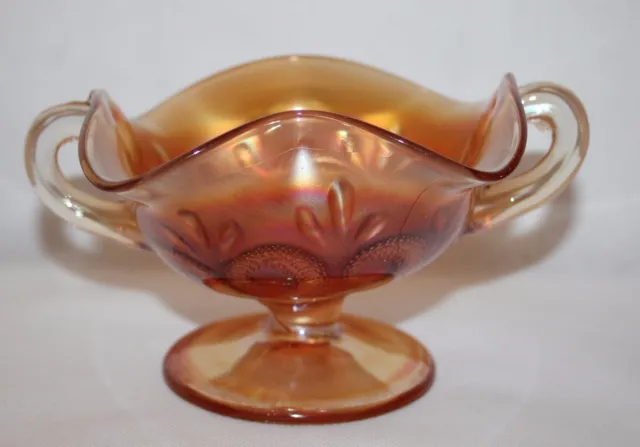 Dugan Marigold Carnival Glass - Question Marks - Two handled Footed Bonbon Dish