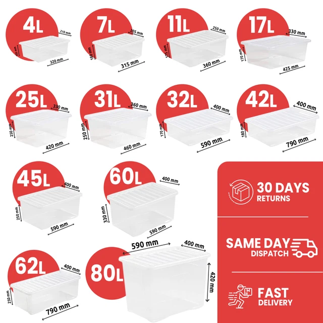 HEAVY DUTY CLEAR Plastic Storage Boxes with Lids Office Home Underbed