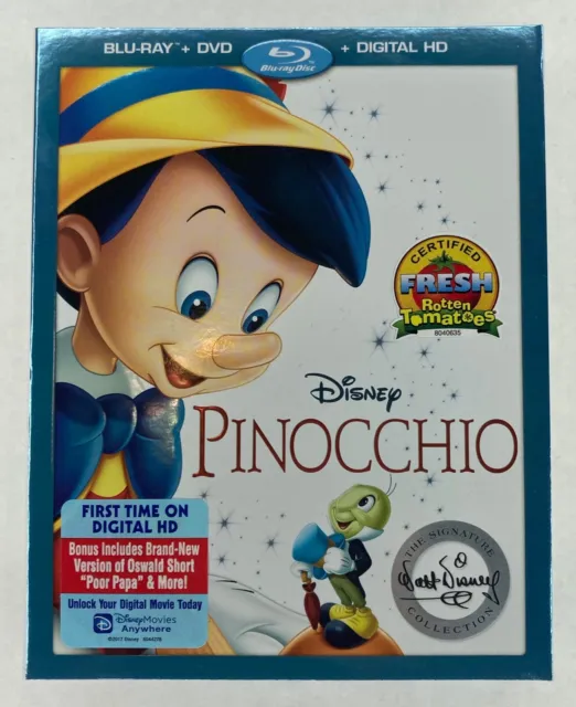 Pinocchio (Disney 1940) Blu-ray+DVD, never played, w/ slip cover No Digital Code