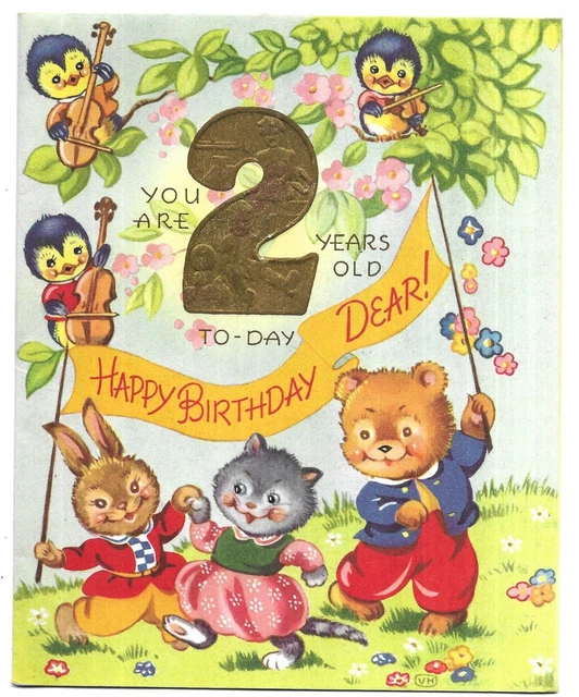 Vintage Birthday Greetings Card Anthropomorphic Animals Birds Sharpes Classic