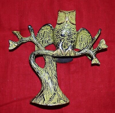Handcraft Owl Bird On Tree Shaped Statue Brass Craving Design Table Decor OP17