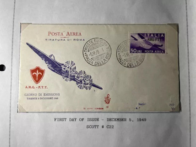 1949 Italy Airmail First Day Cover FDC Trieste No Address AMG FTT