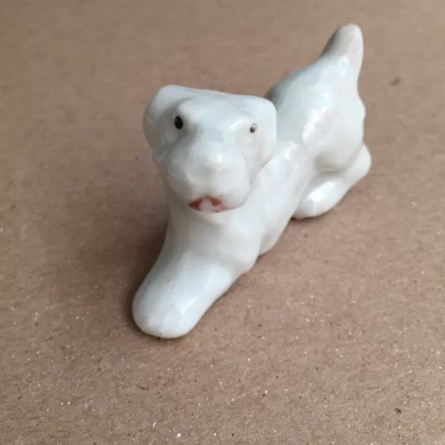 Vintage Small Porcelain Ceramic White Dog Figurine Made in Japan 2" Handpainted