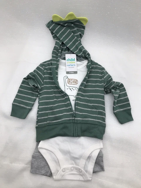 Carters Baby Boy 3 Piece Dinosaur Roar Outfit Set Hoodie Bodysuit Pants 3-6M NEW