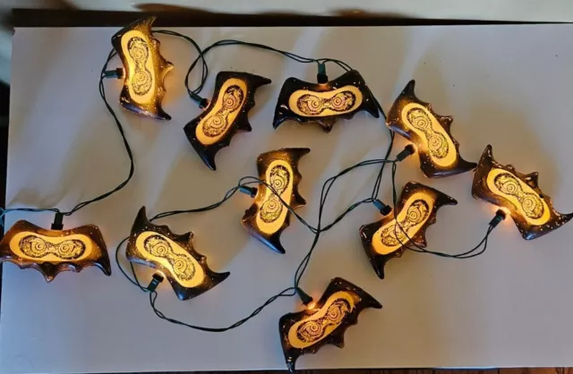 Vintage Halloween Spooky Bat Blow Mold String Lights 6'