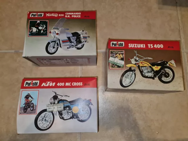 3 x Polistil Antique Model Motorbikes in orginal packaging