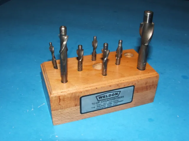 WELDON TU-LIP Counterbore Set in original wooden block, cap screw C-Bores  LOOK