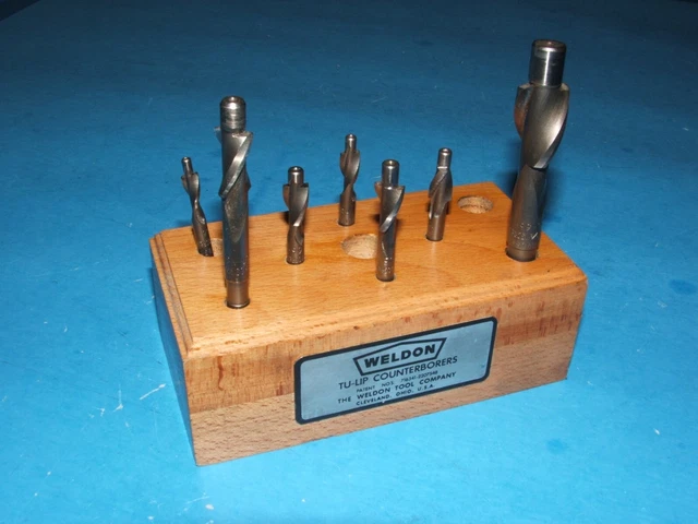 WELDON TU-LIP Counterbore Set in original wooden block, cap screw C-Bores  LOOK