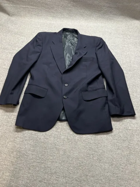 Burberrys Blazer Mens 40R Solid Navy Blue Wool Suit Jacket 2 Button Large