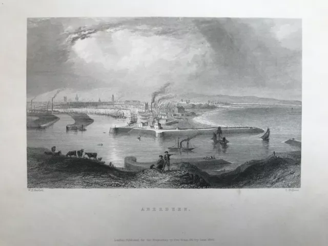 1840 Antique Print; Aberdeen, Scotland after Bartlett