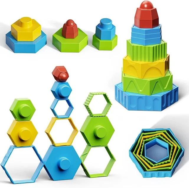 STACKING BUILDING BLOCKS Kids Montessori Toys Educational Sensory Toys ...