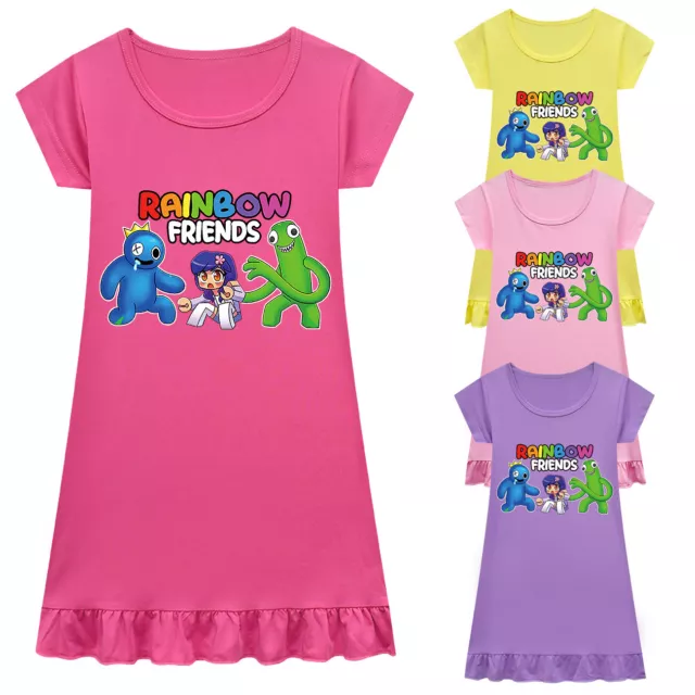 Kids Girls Rainbow Friends  Casual Short Sleeve Dress Summer Pyjamas Nightdress