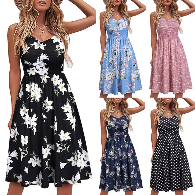 Mujer Floral Midi Vestido Verano Boho Playa Vacaciones de Talla Grande "