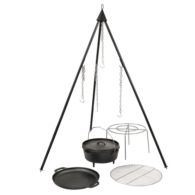 BBQ-Toro Dutch Oven Kit, 5-teiliges Gusseisen Kochset mit Plancha *B-Ware*