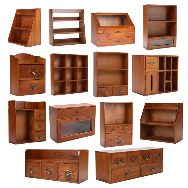 Vintage Wooden Small Cabinet Desktop Storage Box Organiser Unit Display Shelves