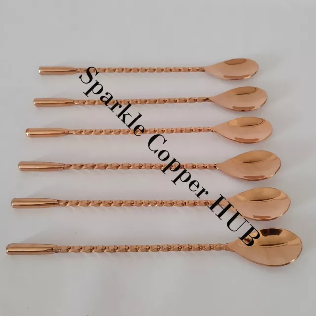 6 Viski Kupfer Beschwert Edelstahl Barspoon, Antik Stil Twisted Vorbau 17.8cm
