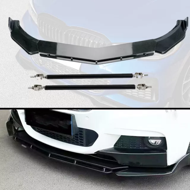 Front Bumper Lip Splitter Spoiler + Strut Rods For BMW 3 Series E46 E90 E91 E92