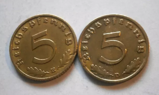 Zwei 5 Reichspfennig Münzen Deutsches Reich 1937+1939