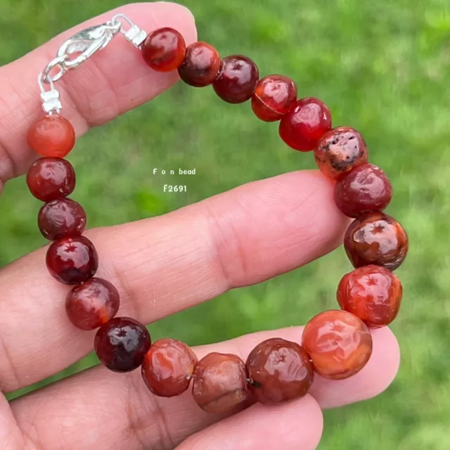 Rare Ancient South East Asia Carnelian Stone Beads Bracelet #F2691