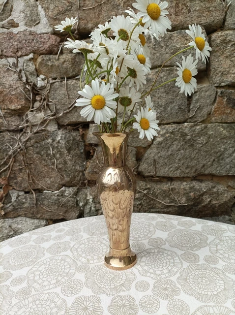 Petit vase en laiton doré antique de 6 cm, vase de fleurs rétro en