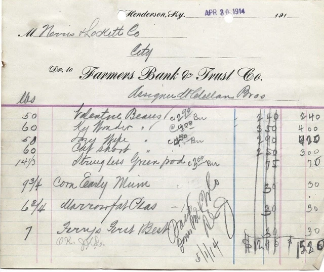 Farmer's Bank & Trust Co Henderson KY 1914 Billhead Receipt
