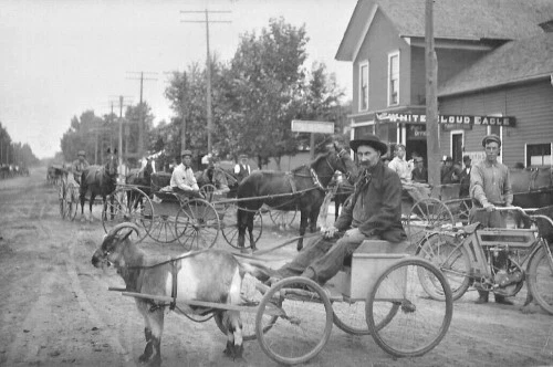Street View Buggy Wagon Motorcycle White Cloud Michigan MI Reprint Postcard
