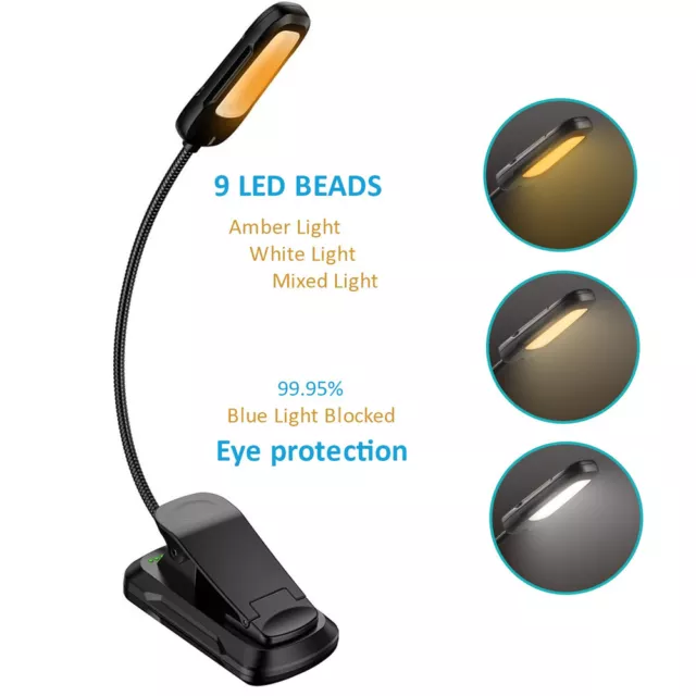 Flexible Rechargeable LED Book Light With 3 Light Modes Easy Clip Reading Lamp 3
