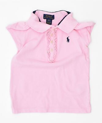 POLO RALPH LAUREN Girls Ruffle Front Polo Shirt 3-4 Years Pink Cotton W204