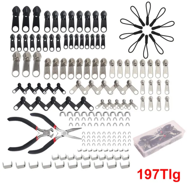 197Set Reißverschluss Zipper Fixer Kopf Reissverschluss Reparatur Ersatz Head