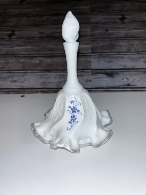 Fenton White Milk Glass Blue Floral Hand Painted By D. Anderson Bell Vintage