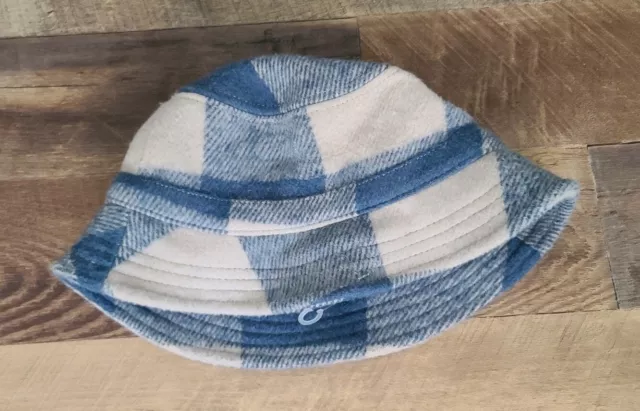 New One Size American Eagle Bucket Hat Plaid Blue Preppy Wool Nylon White Cloth