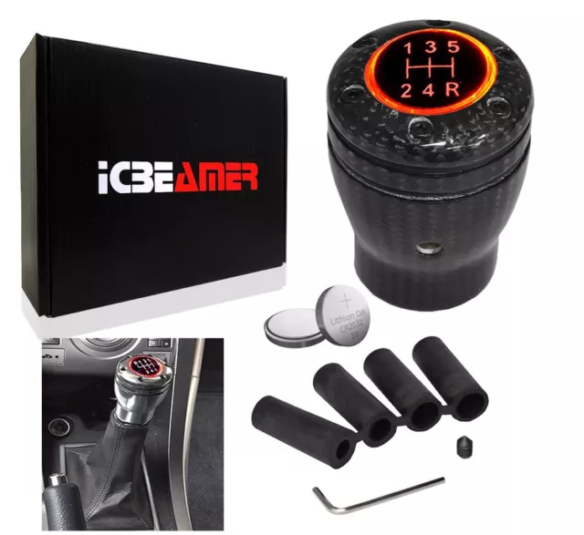 JDM Carbon Fiber Shift Knob w/ Red LED Sport Racing Manual Threaded Shifter T46