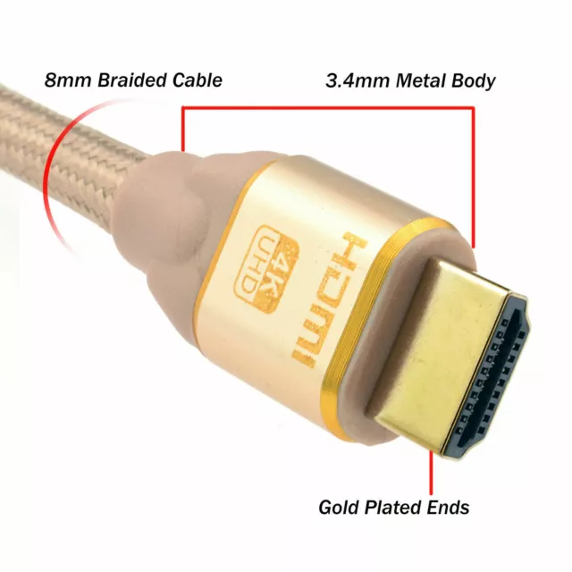 Pure HDMI 2.0 2160p 4k UHD TV Tressé Haute Vitesse Câble Or 1m/2m/3M/4m /5m 2