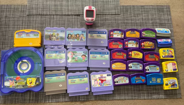 Lot VTech V.Smile Leappad Learning System Video Games Cartridges+watch See Pic