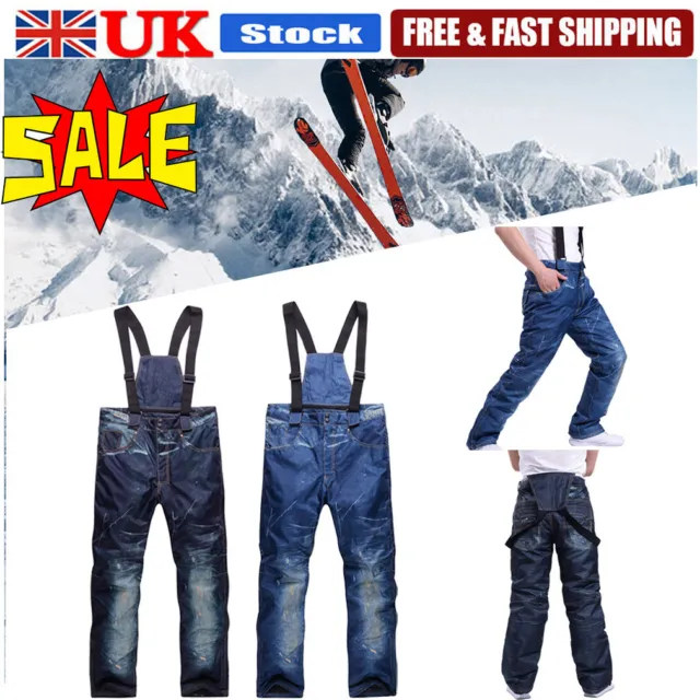 Outdoor Waterproof Mens Denim Ski Snowboard Pants Hiking Windproof Trouser 2024