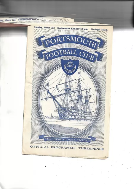 football programmes 1953  Portsmouth V Southampton  Friendly