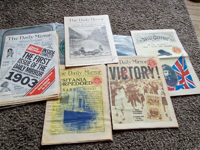 Five Vintage Newspapers Daily Mirror. Historical Events Reprinted