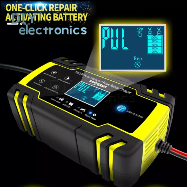 12V 24V 8A Touch Screen LCD Pulse Repair Smart Battery Charger Motorcycle US