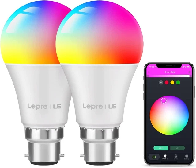 LE Smart Glühbirne Bajonett, B22 Alexa Glühbirnen, farbwechselnd Smart 9w/2er-Pack