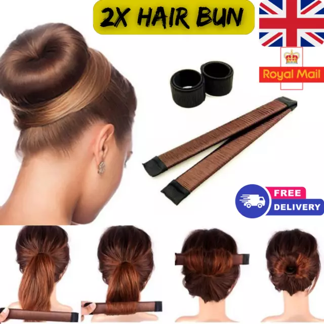 2x Hair Bun Maker Styling Donut Foam Bands for French Twist DIY Bun Former UK