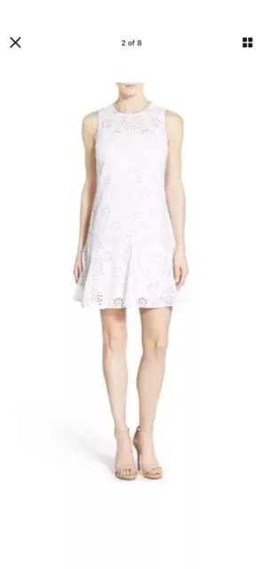 Michael Kors White Sleeveless Eyelet Detail Drop Waist Cotton Dress Size 8