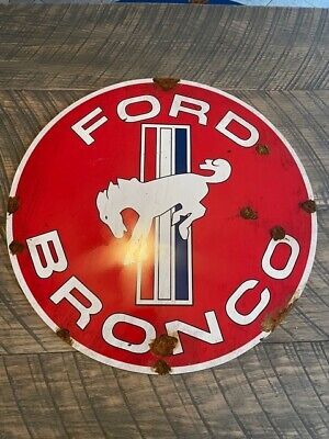 Antique style porcelain look Ford Bronco dealer sales service large sign