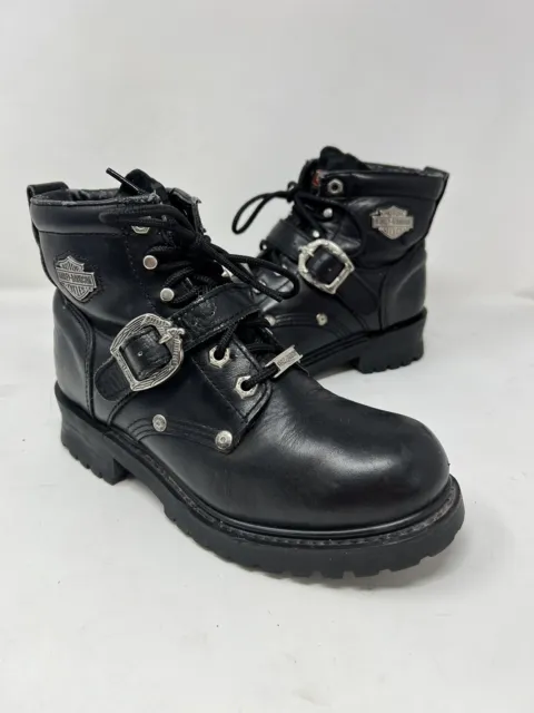 Harley Davidson Black Leather Steel Toe Boots Size 7