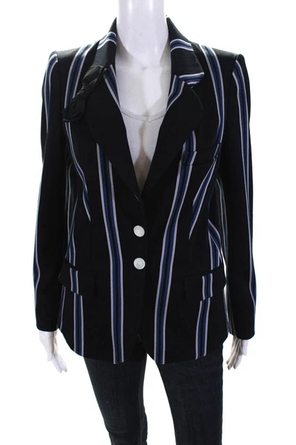 Alexis Mabille Womens Two Button Notched Lapel Striped Bow Blazer Black IT 38 LL