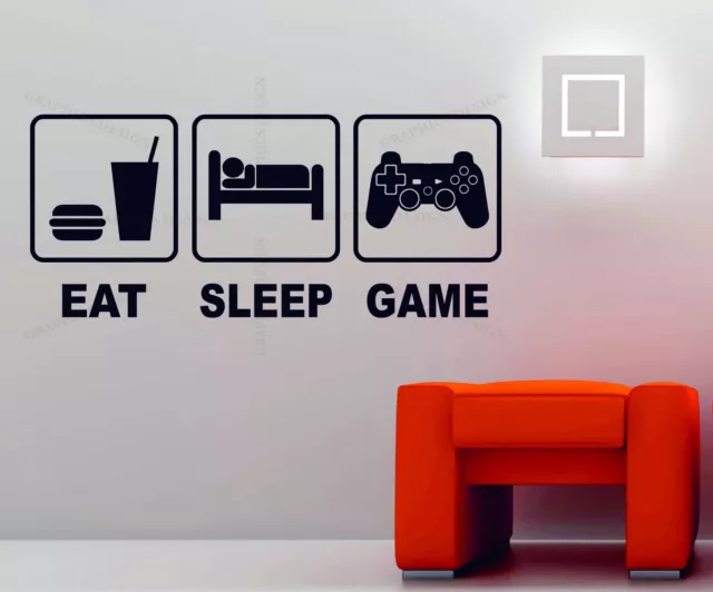 Eat Sleep Gioco PLAYSTATION Xbox Wii Decorazione Arte Vinile Muro Adesivo PS4