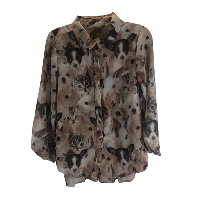 Dog Cat Rabbit Animals Top Button Front Girl’s Size 4-5 *E1