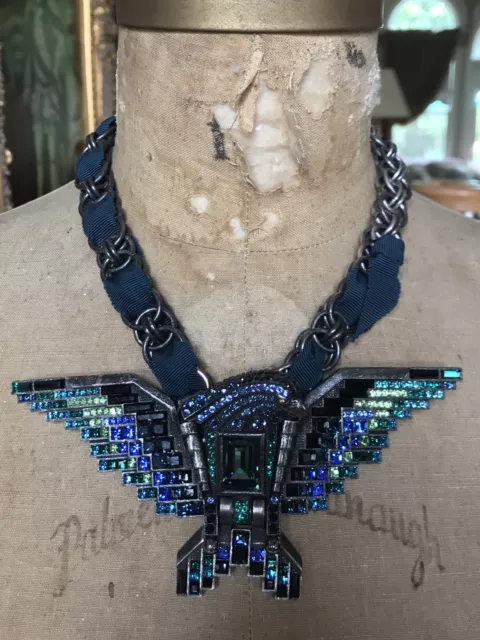 LANVIN Swarovski Crystal Embellished BLUE EAGLE Necklace, Choker, BOX