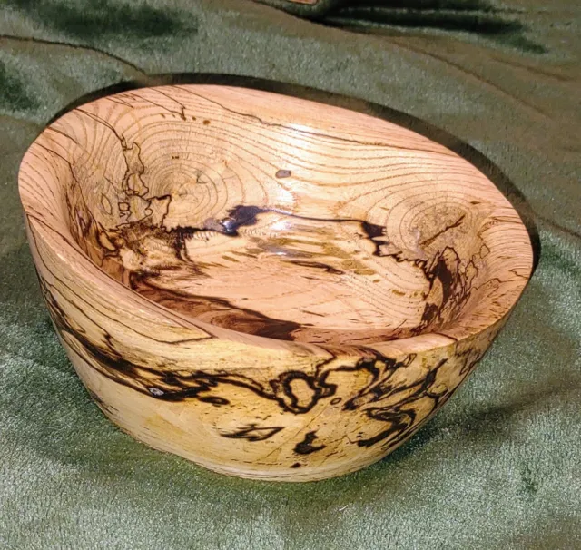 Exotic Spalted Maple Wood Bowl Hand Turned & Crafted, Signed By Mike Kelly