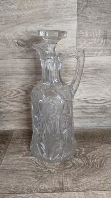 Antique American Brilliant Period Cut Glass Decanter Pitcher Cross Hatch Stopper